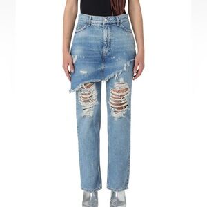 LIU JO Milano High Waisted Distressed Straight Leg Denim Jeans